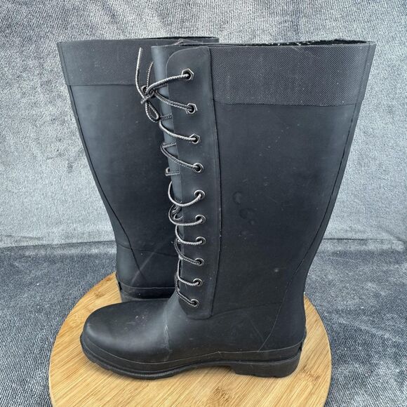 Timberland Boots Womens Size 8 Black Rubber Lace Tall Knee High Rain Waterproof - Picture 6 of 8
